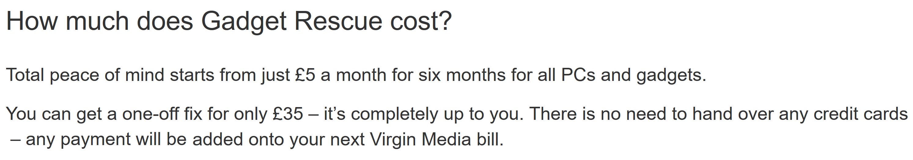 Virgin Media's Gadget Rescue Cost