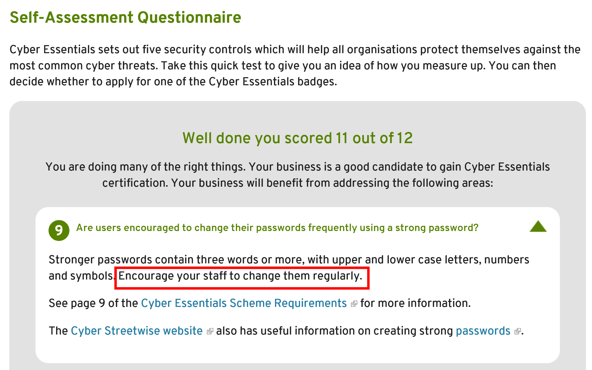 Cyber Essentials Self-Assessment Results