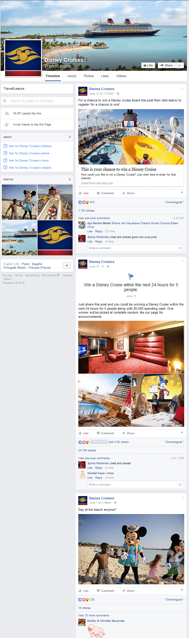 Fake Disney Cruise Facebook Page