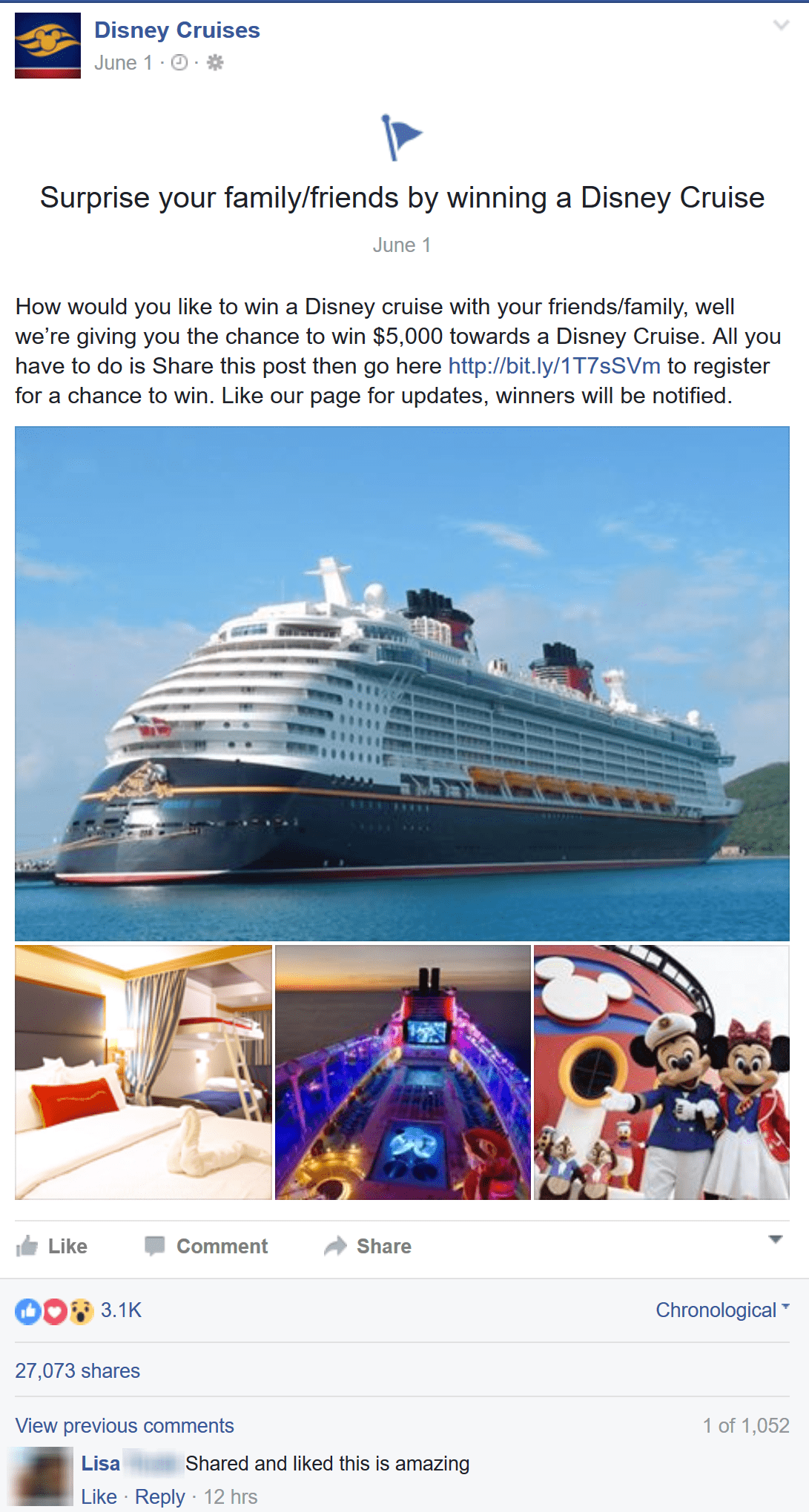 Disney Cruise Facebook Scam
