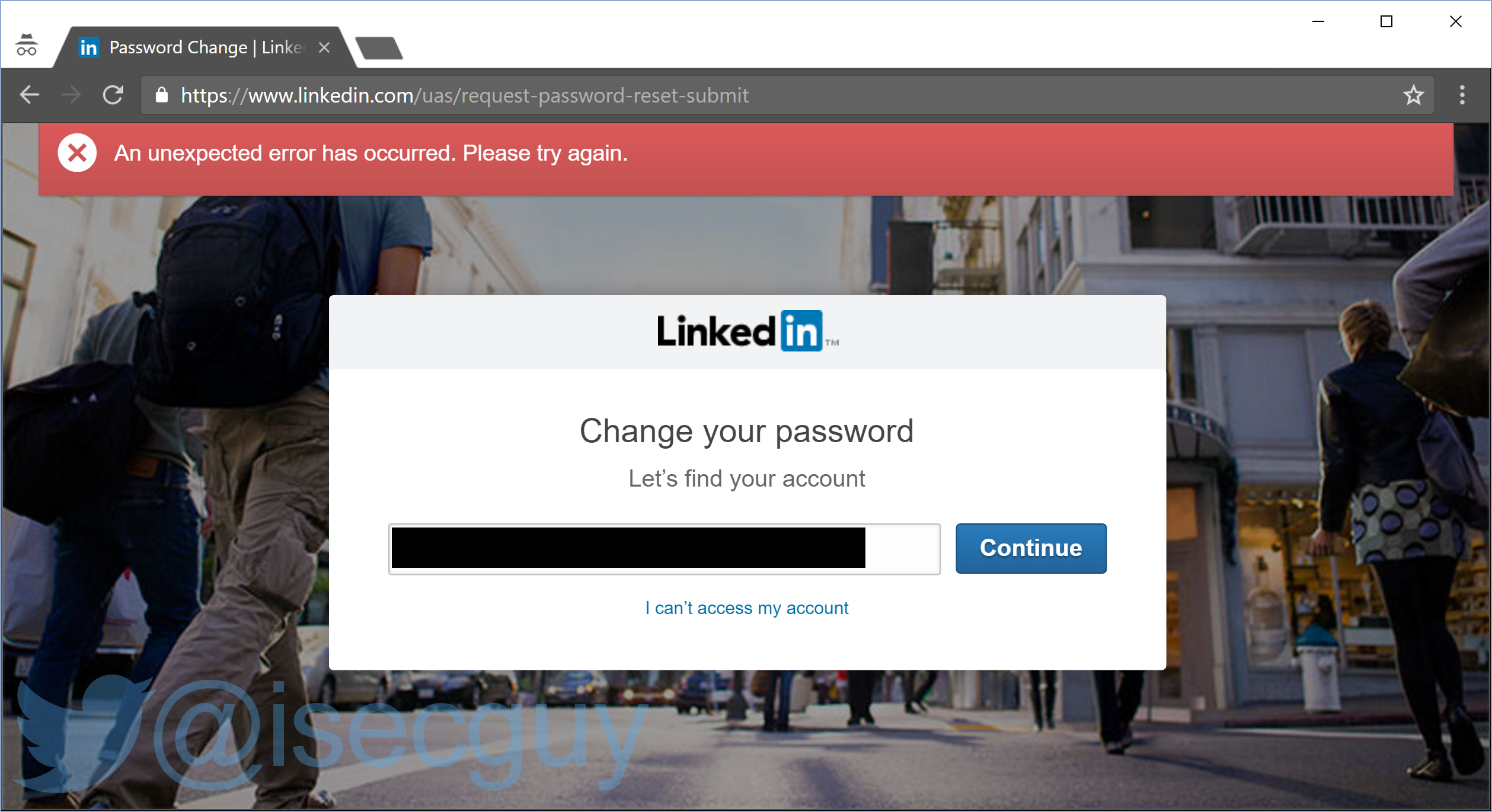Unable To Reset LinkedIn Password
