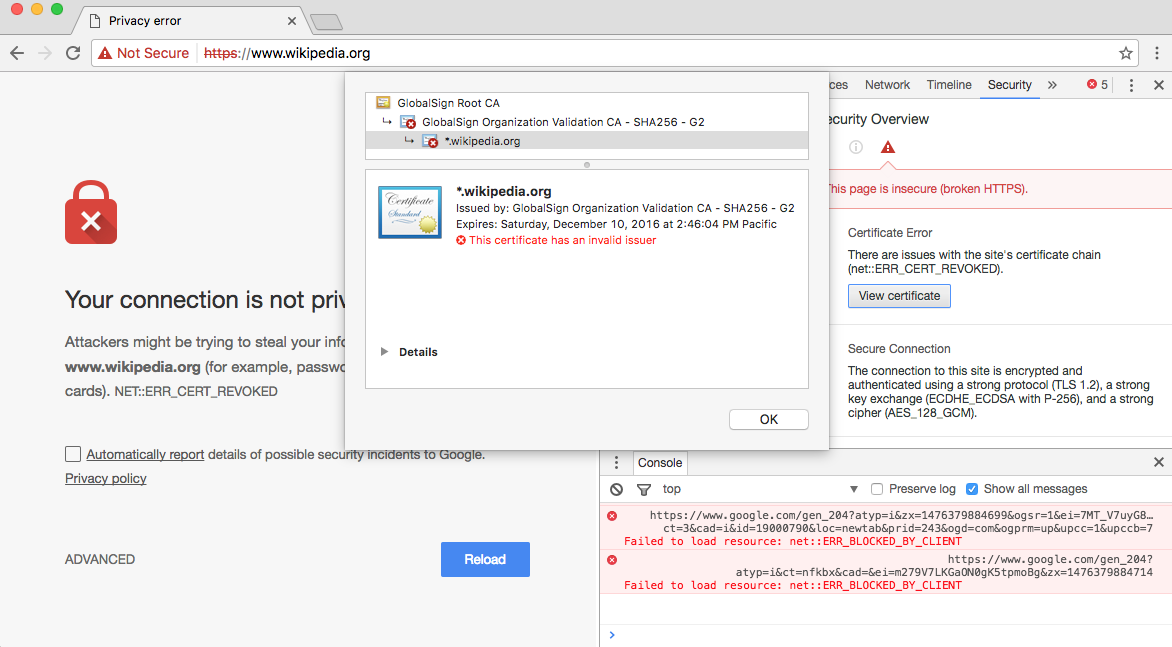 GlobalSign revocation mistake blocks access to Wikipedia