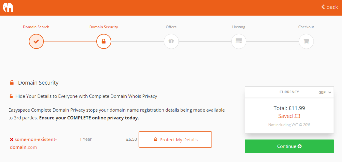 Easyspace illegally selling "Domain Whois Privacy"