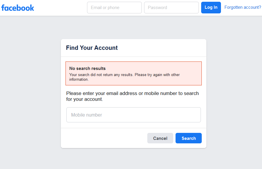 Facebook disclosing whether an account exists during a Password Reset request