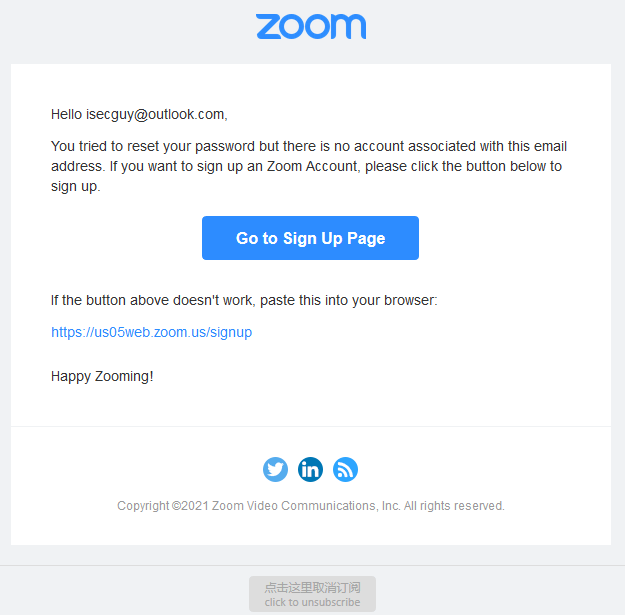 Spam email from zoom
